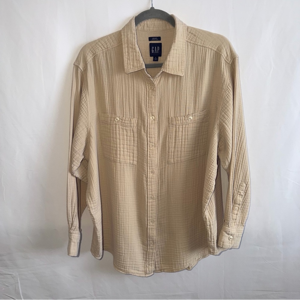 GAP Light Tan Crinkle Gauze Shirt